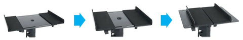 Adjustable tray of Pair Studio Monitor And Bookshelf Speaker Stands For Home Studios With Adjustable 33-52 Inch Height And 5.9-13.4 Inch Tray Width