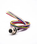 Waterproof M12 8 Pin Sensor Receptacle Connector A Coded Aviation Socket with multicolored wires, straight, shielded.