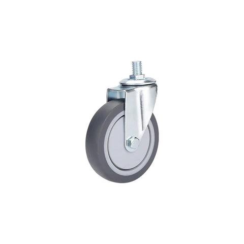 One And A Quarter Inch TPR Lead Screw Universal Caster Wheels And Shelf Casters For Carts And Office Furniture With Brakes Ideal For Heavy Duty Office Carts, Workshop Carts, Smooth Rolling With Locking Brakes On All Floors showing a grey caster wheel with lead screw and brake mechanism.