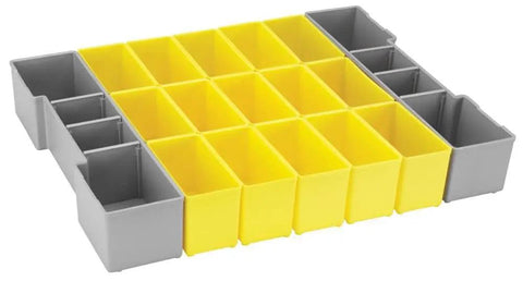 Yellow 17-Piece Organizer Set For L-BOXX-1A With Click And Go Mobile Transport System, shown in modular compartments layout.