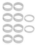 Ten Pack Bike Headset Spacers For One And One Eighth Inch Steerer Aluminum Alloy Stem Spacers With 5mm And 10mm Heights Silver Finish