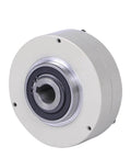 Magnetic Powder Brake And Clutch With Hollow Shaft For Tension Control 24V High Temperature Resistance Non Contact Torque Transmission Fast Response And Stable Torque Cyan Finish, front view