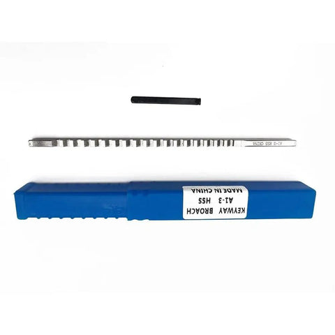 Fast Cut HSS Broaching Tools 3mm Push Type Keyway Broach and blue case on white background