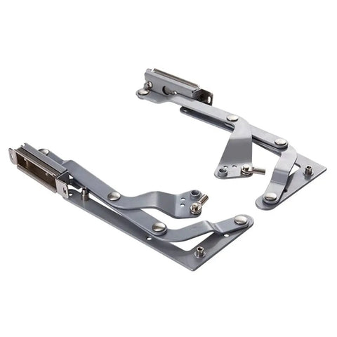 Soft Close Vertical Lift Cabinet Hinge With Silent Pneumatic Operation for smooth quiet opening and closing, metal hinge set on white background