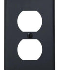 Premium 1 Gang Black Wallplate Replacement Cover For Duplex Outlet Receptacle Heavy Duty Thermoplastic Nylon Build, front view.