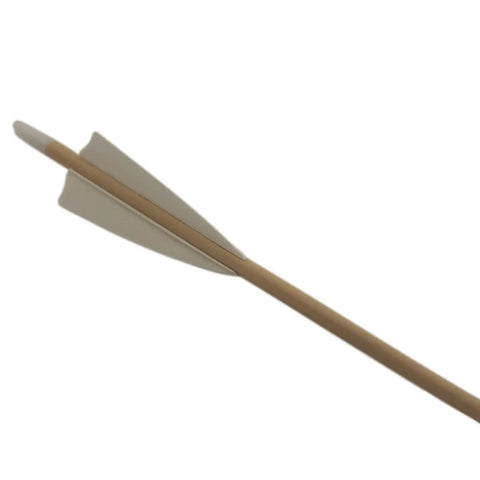 Set Of 50 Real Turkey Feather Arrow Fletching Vanes, 4 Inch Shield Style, attached to wooden arrow, white feather detail
