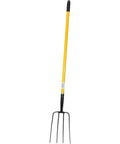 Four Tine Spading Fork With A 48 Inch Straight Fiberglass Handle For Root Lifting And Transplanting Garden Plants, Sturdy Steel Tines
