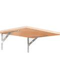 Built Tough Heavy Duty Stainless Steel L Brackets deliver rock solid wall shelf support for a wooden shelf.