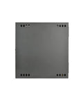 Back view of Badass 12U Wall Mount Server Cabinet Slick Hinged Door 19 Inch Rack Enclosure in black, showcasing ventilation holes.