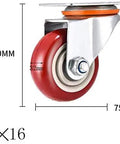 Top Notch Polyurethane Caster Wheels With Locking Brakes Four Pack showing 100mm red wheel, 75mm mounting plate, perfect for furniture use.
