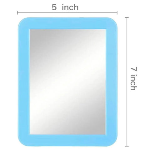 Magnetic Locker Mirror Pack 10 Blue Real Glass 5 By 7 Inches for School Lockers with dimensions shown, no distortion.