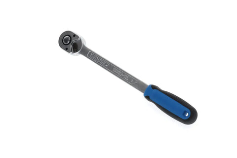 Long Three Hundred Fifty Millimeter Reversible Ratchet One Half Inch Drive with Pro Grade Beefy Torque, blue ergonomic grip