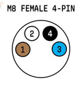 Diagram of M8 female 4-pin connection for M12 Male to M8 Female Sensor Adapter With 4 Pin A Coded Connector for Industrial Automation