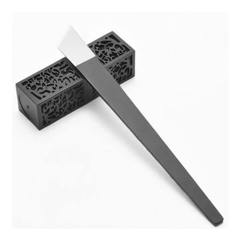 Pro Grade Two Piece Leather Knife Set For Leathercraft, Round Cutting Knives In Manganese Steel on decorative stand