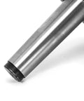 Bull Nose Live Center shaft, steel body with black end tip, close-up view