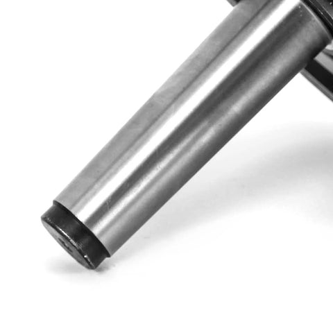 Bull Nose Live Center shaft, steel body with black end tip, close-up view