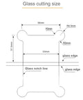 Glass cutting size diagram for Brushed Gold Glass Door Clip Clamp And Hinge, dimensions marked for installation.