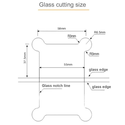 Glass cutting size diagram for Brushed Gold Glass Door Clip Clamp And Hinge, dimensions marked for installation.