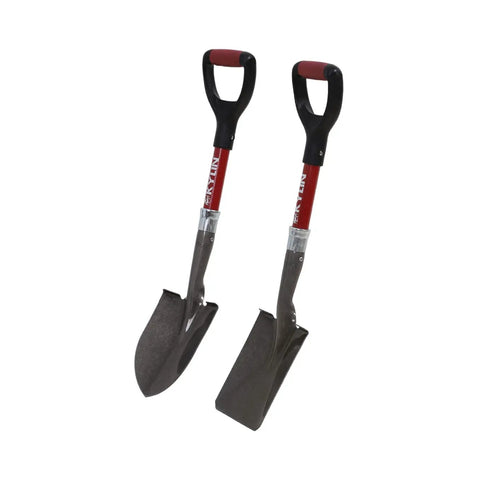 Two Piece Mini Garden Shovel Set With Fiberglass Short Handles, 14 Gauge Steel Blades, D Grip, Rust Resistant Finish, Ideal for Gardening