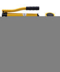Front view of yellow 20T hydraulic jack with black handle and compact pump, portable low-profile design.