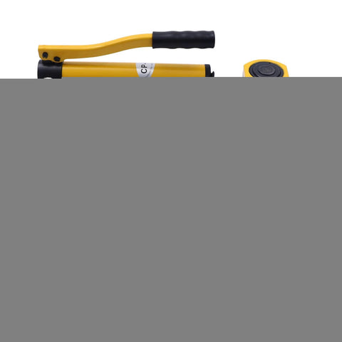Front view of yellow 20T hydraulic jack with black handle and compact pump, portable low-profile design.