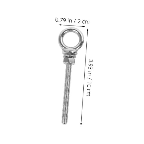 Stainless Steel Threaded Eyebolts M10x100mm Set of 2 Heavy Duty Lifting Eye Lug Bolts With Rings, shown with dimensions