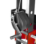 Close-up of hand winch and pin kit on Beefy 30 Ton H Frame Air Hydraulic Shop Press With Hand Winch And Pin Kit Fully Welded Steel Frame.
