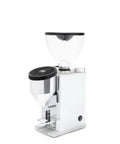 Top Shelf Espresso Grinder Equipped With 50 Millimeter Flat Burrs To Seamlessly Dial In Your Extraction Programmable Dosing Handles The Heavy Lifting While Polished Chrome Finish Adds Major Vibes side view of grinder with clear bean hopper