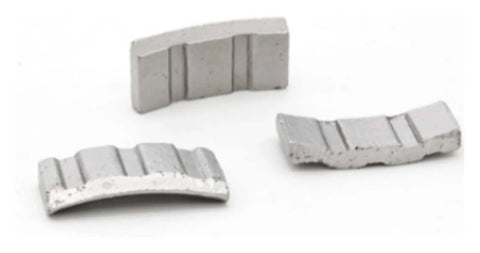 Front view: 3-piece set of silver turbo diamond concrete segments for core drill bits.
