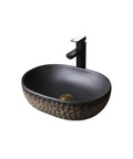 USZWBY Imitation Stone Ceramic Vessel Sink Small Wash Basin for Outdoor Pool Home Bathroom Modern Countertop Art Design with black finish.