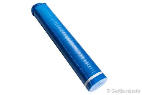 Game Changing 3in1 Vapor Barrier Flooring Underlayment With Pre Attached Tape For Laminate And Engineered Floors On Wood Or Cement Sub Floors Covers 100 Square Feet Quick Lay Down Smooth And Solid Finish, rolled up blue underlayment.