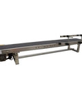 Desktop PVC Conveyor Belt System with stainless steel frame, adjustable speed, 59 inch long, 7.8 inch wide black belt.