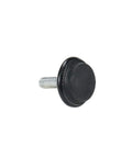 Real Talk M6 Adjustable Furniture Feet And Swivel Levelers Black close-up of rubber foot with screw for leveling furniture.