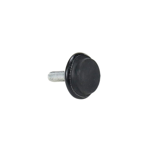 Real Talk M6 Adjustable Furniture Feet And Swivel Levelers Black close-up of rubber foot with screw for leveling furniture.