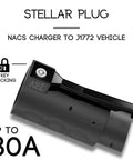 Premium Nacs To J1772 EV Charger Adapter delivering 80 Amp, featuring a key locking mechanism, designed for seamless charging.