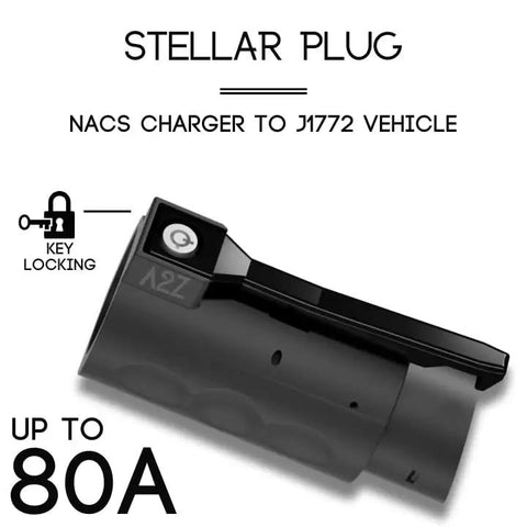 Premium Nacs To J1772 EV Charger Adapter delivering 80 Amp, featuring a key locking mechanism, designed for seamless charging.