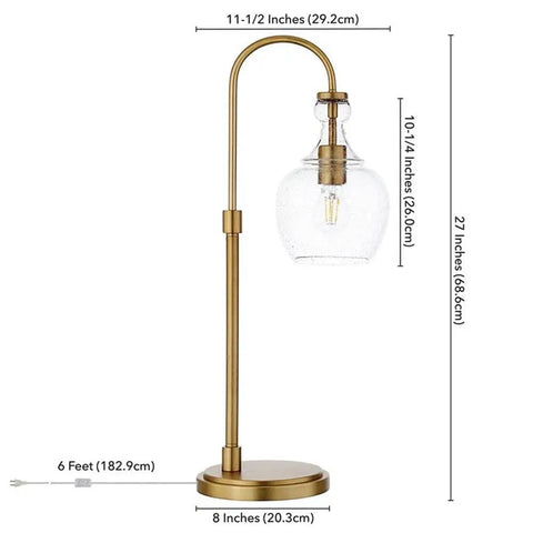 27 Inch Tall Arc Table Lamp With Seeded Glass Shade In Brushed Brass Finish For Home Or Office Desk Reading And Task Lighting Ideal For Nightstands And Side Tables A Classic Yet Modern Accent Lamp For Your Setup with measurements
