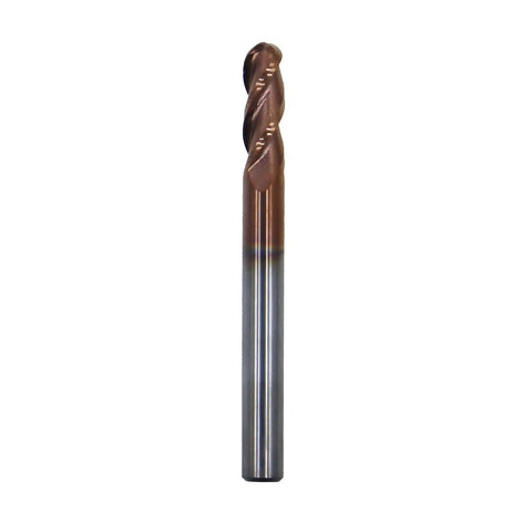 1/4 Inch Ball Nose Solid Carbide End Mill For Aluminum And Non-Ferrous Metals, 37 Degree Helix, 3 Flute, ZRN Coated Milling Bit