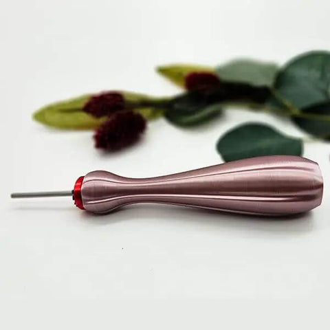 Two Piece Bead Roller Quilling Tool Kit With Slotted Winding Pins In One Eighth Inch And Three Thirty Second Inch Bright Stainless Steel Pink Pearl Silk Handle