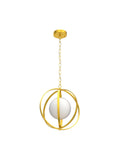 Gold Orb Chandelier 1 Light Globe Pendant Fixture With White Globe Glass Lampshade For Dining Room, Living Room, Bedroom, Foyer