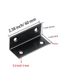 10 Piece Stainless Steel L Bracket Set 2.38x1x1 Inch Heavy Duty 90 Degree Corner Braces Black with dimensions and screw holes visible