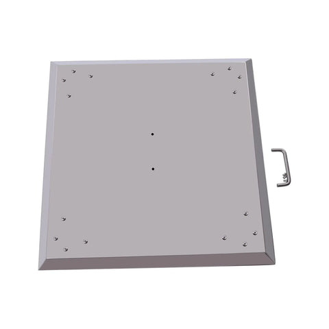 Top view of Stainless Steel Fire Pit Heat Deflector Shield With Foldable Design And Easy Handle for small pits up to 24 by 24 inches.