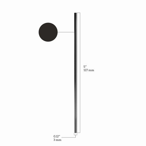 Side view image of Bulk Black 5 Inch Disposable Plastic Coffee Stir Sticks showing dimensions, 1000 Count Sip Stirrer Straws for Offices and Events.