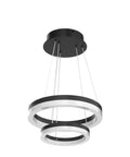 Two Ring Modern LED Chandelier In Black, Sleek Contemporary Ceiling Pendant Light with adjustable rings and LED illumination