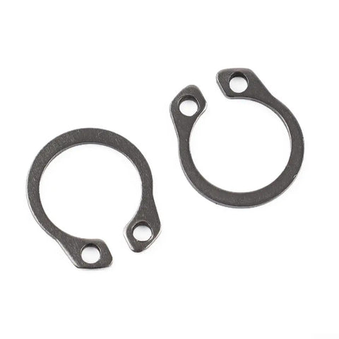 Super Solid 100 Pc 304 Stainless Steel External Retaining Ring Set Circlips showing two 8mm retaining rings with holes for shaft mounting.