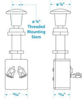 Diagram of Built Tough Heavy Duty 2 Position Push Pull On Off Switch dimensions, with threaded mounting stem and measurements.