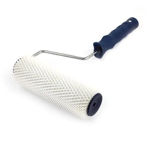 Pro Level 7 Inch Spiked Paint Roller With Slick Non Slip Plastic Handle For Knocking Out Air Bubbles While Stippling Interior Walls And Ceilings Fast Without Dragging Or Skipped Strokes On Your Projects, showing the roller and handle.