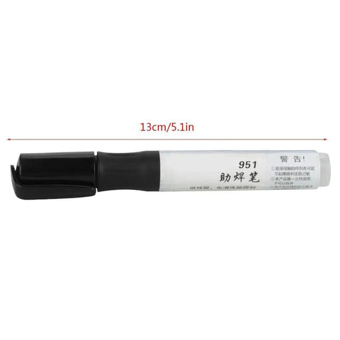Flux Pen With Smooth Flux For Soldering SMD PCB And Through Hole Joints Low Solids Flux pen measuring 13cm with black cap.