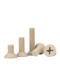 Premium PEEK Plastic Phillips Countersunk Flat Head Screws M6 X 40mm Pack Of Twenty displayed in a variety of heights.
