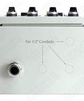 Heavy Duty Powder Coating Oven Control Panel Workhorse With Wall Mount Enclosure And Hangers front view with conduit markings